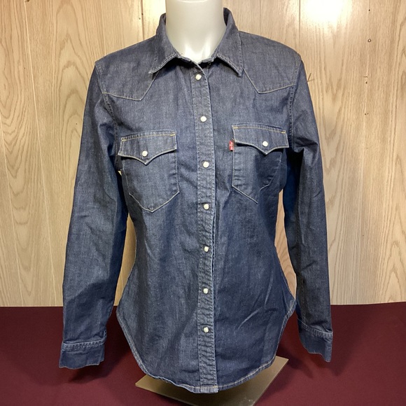 Levi's Tops Levis Womens Denim Tailored Fit Western Shirt With Snap Buttons Size Large